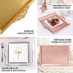 2-Pack Acrylic Rectangle Serving Trays 14"x10" in Gold with Embossed Handles, Sleek Decorative Dinner Party Food Platters