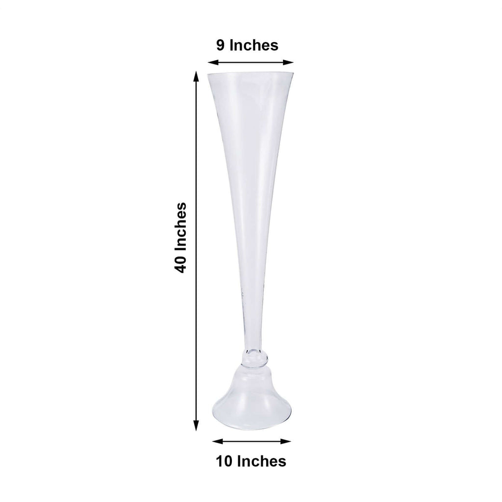 Glass Trumpet Floor Vase Reversible Clarinet Style Clear - Decorative Flower Centerpiece for Events 40"
