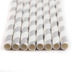 25-Pack Paper Straws White/Silver Striped - Stylish Disposable Straws for Drinks 8"