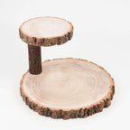 2-Tier Wooden Cheese Board Stand Elm Wood Slice Design Natural - Rustic Cupcake Centerpiece 8"
