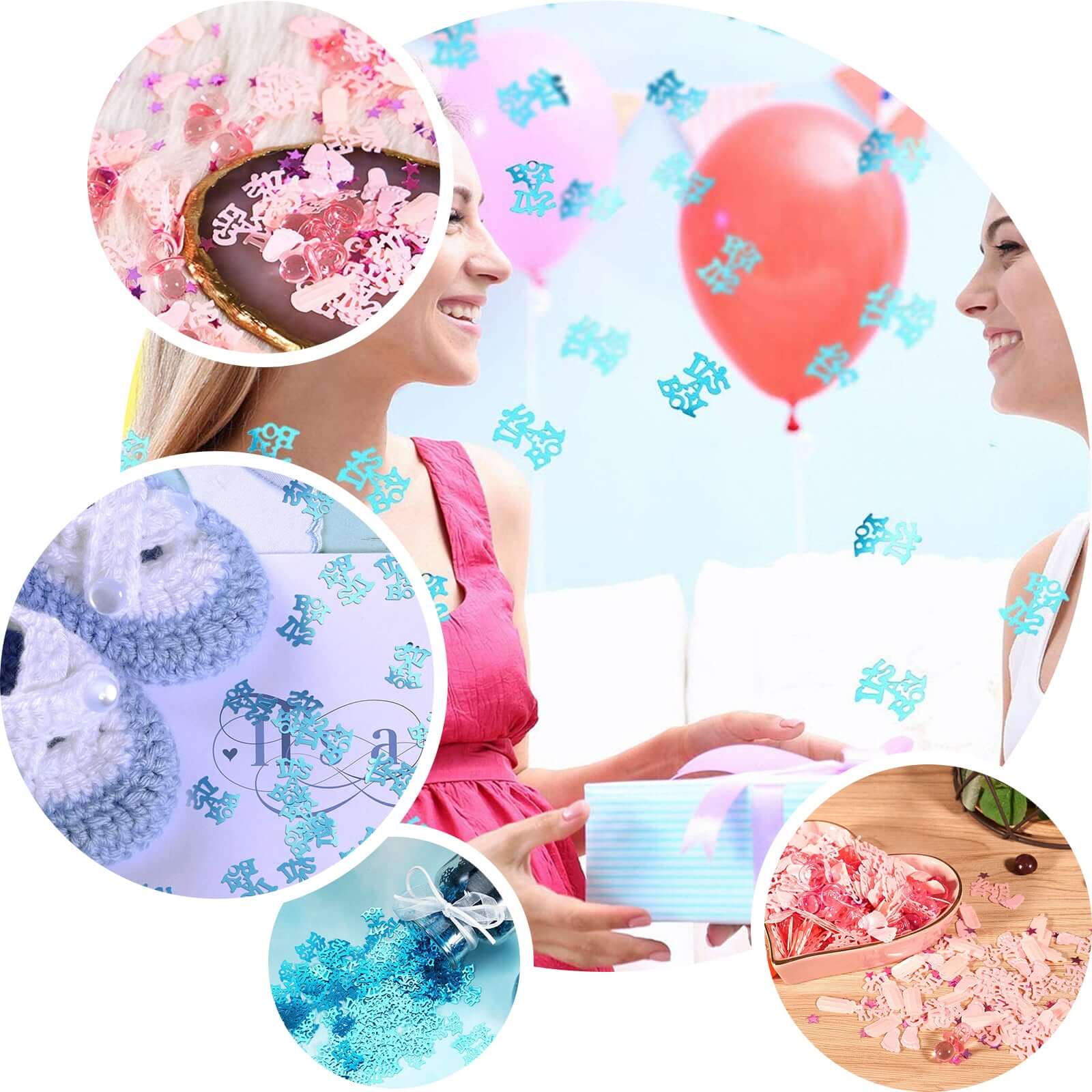300 Pcs Metallic Foil Baby Shower Table Confetti, Pink Festive Party Sprinkles Cute Design