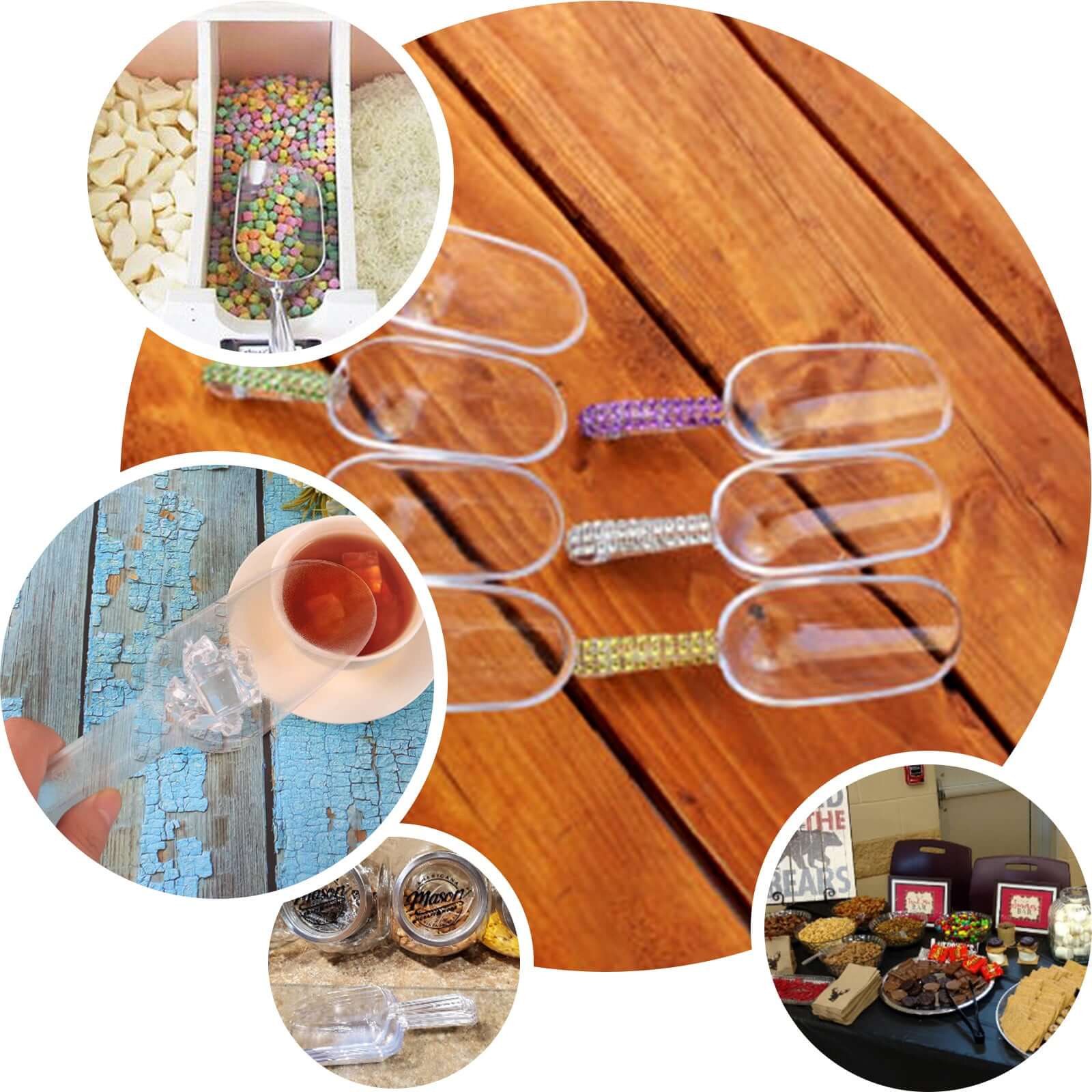 6-Pack Candy Scoops Kitchen Ice Scoop Design Clear - Plastic Disposable Supplies for Bar and Buffet Use 6"