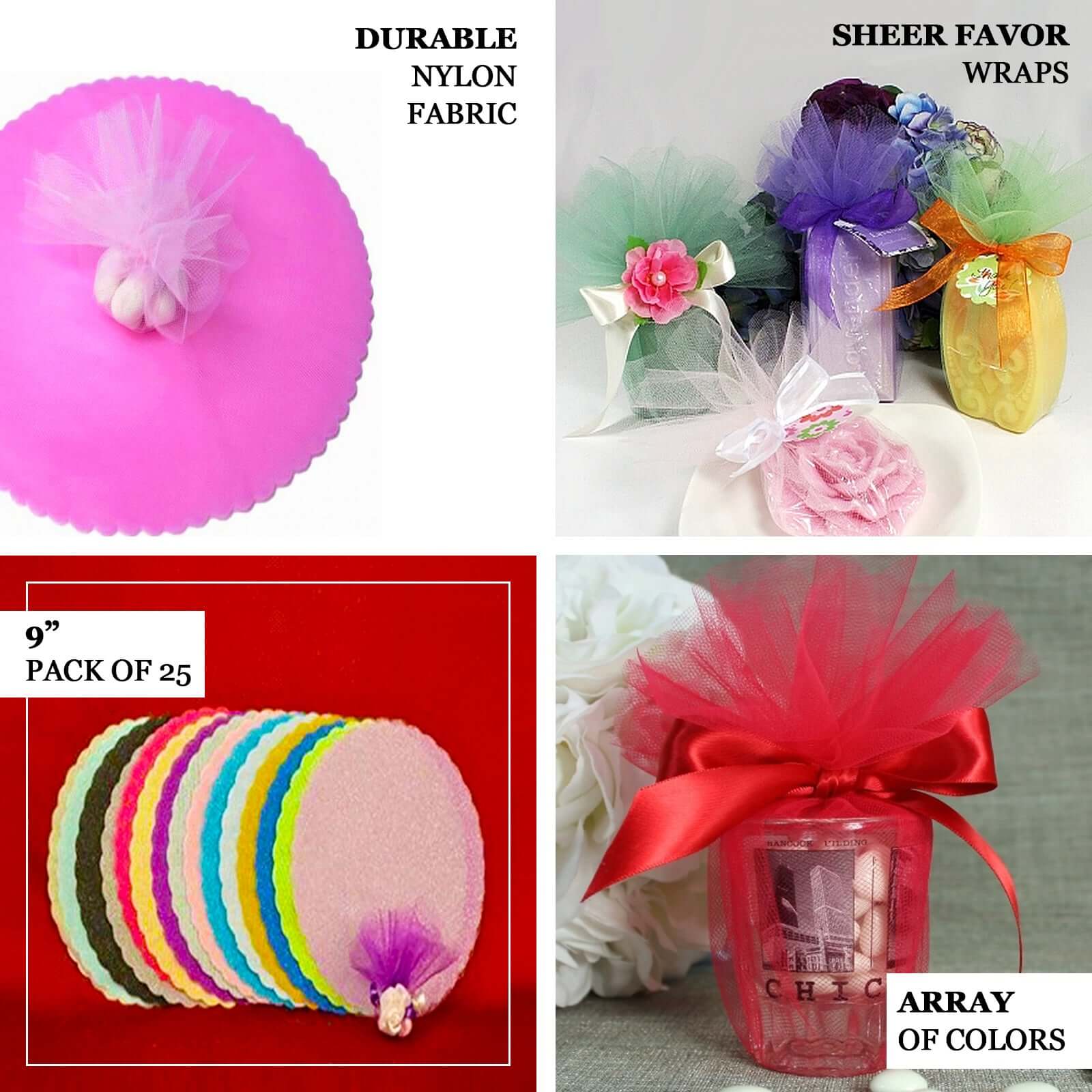 25 Pack 9" Orange Sheer Nylon Tulle Circles Favor Wrap, DIY Craft Fabric