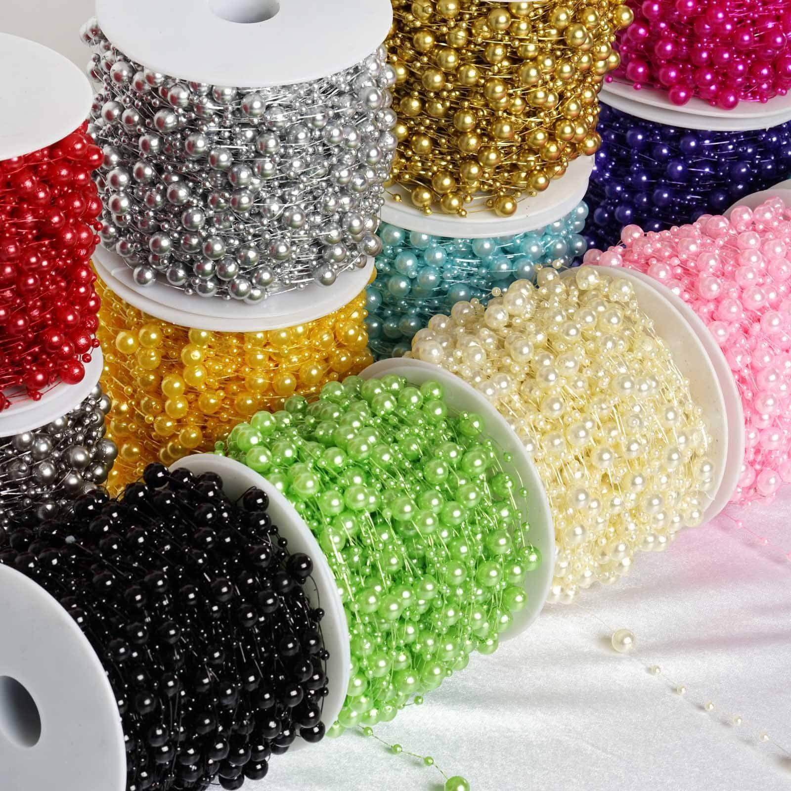 20.5 Yards 9mm 3mm Glossy Tea Green Faux Craft Pearl String Beads