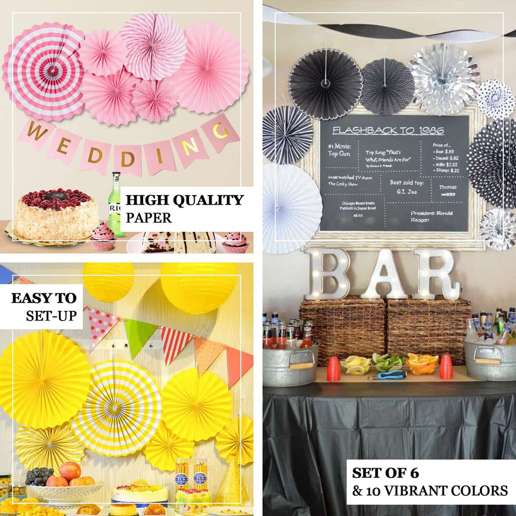 Set of 8 Gold Rose Gold Hanging Paper Fan Decorations, Pinwheel Wall Backdrop Party Kit - 4", 8", 12"