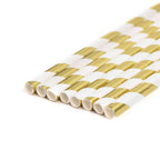 25-Pack Paper Straws White/Gold Striped - Stylish Disposable Straws for Drinks 8"