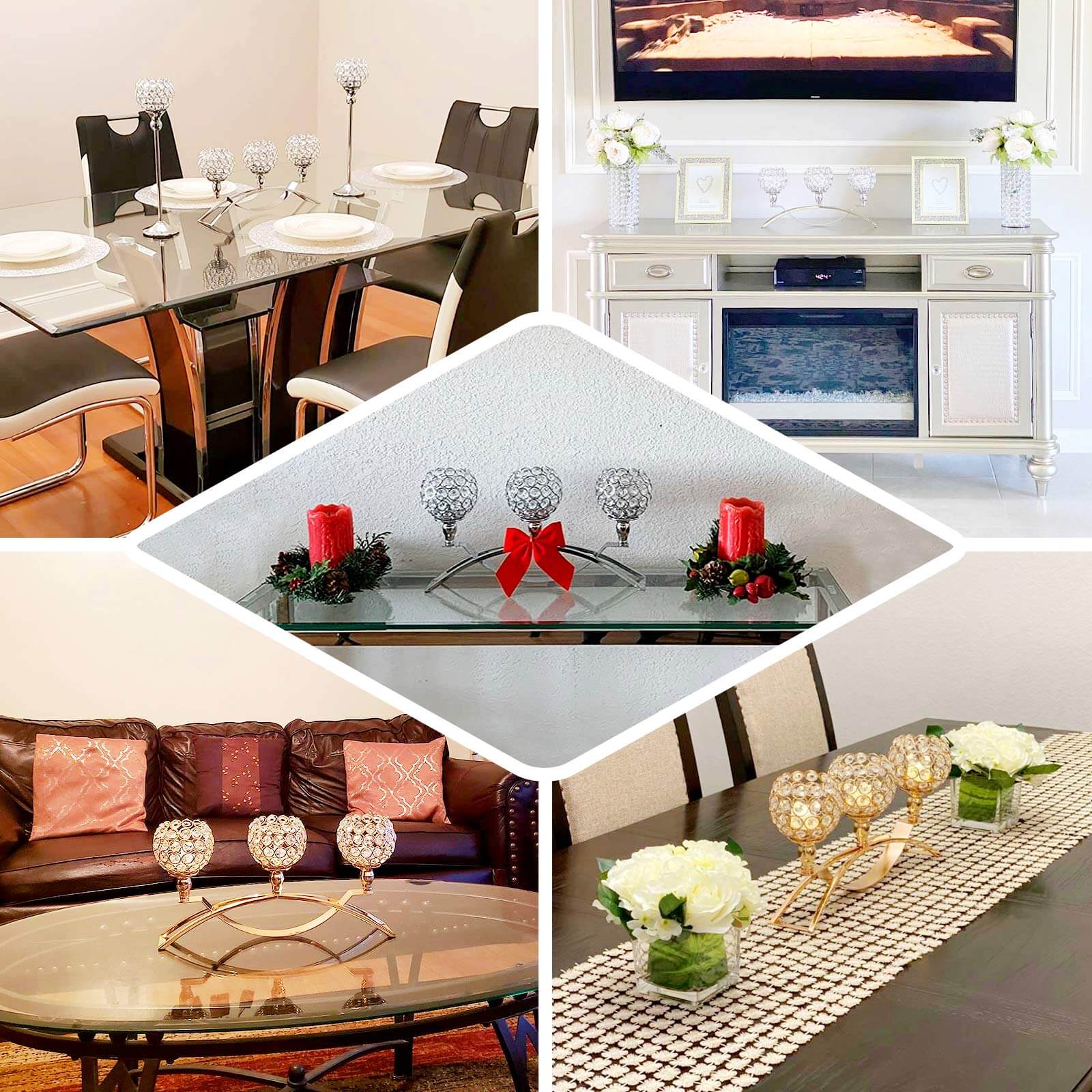 3-Arm Arch Bridge Candelabra Gold with Crystal Beads - Chic Table Centerpiece for Events 16"