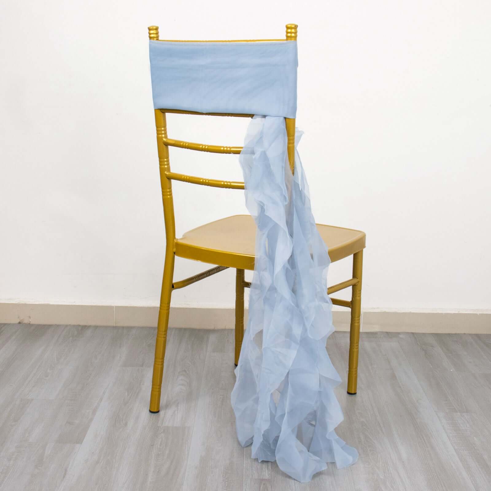 Chiffon Chair Sash with Curly Design Dusty Blue - Stylish Chair Decorations