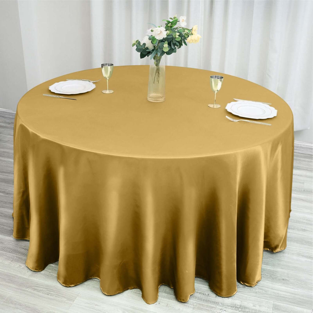 Satin 120" Round Tablecloth Gold - Stylish Seamless Table Cover for Weddings & Events