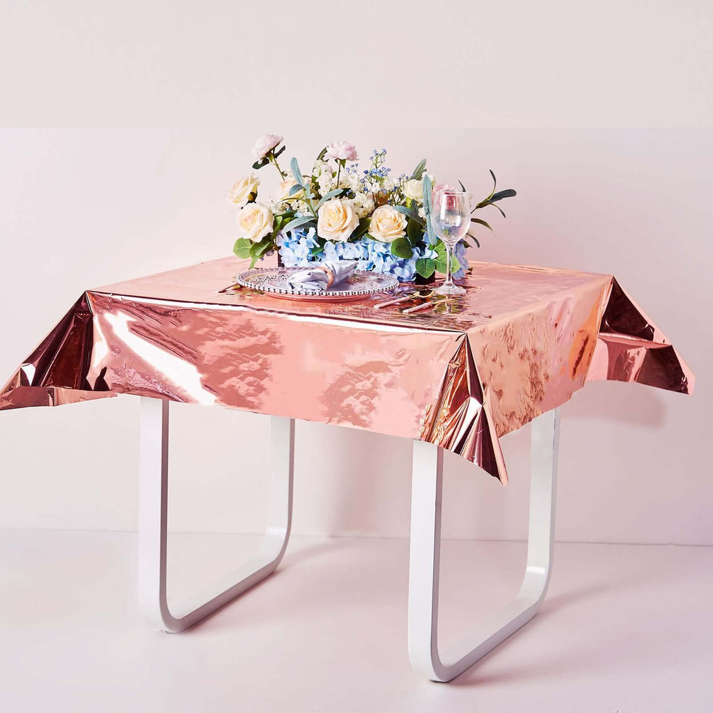 Metallic Foil Tablecloth Square Rose Gold - Stylish Disposable Party Cover 50"x50"