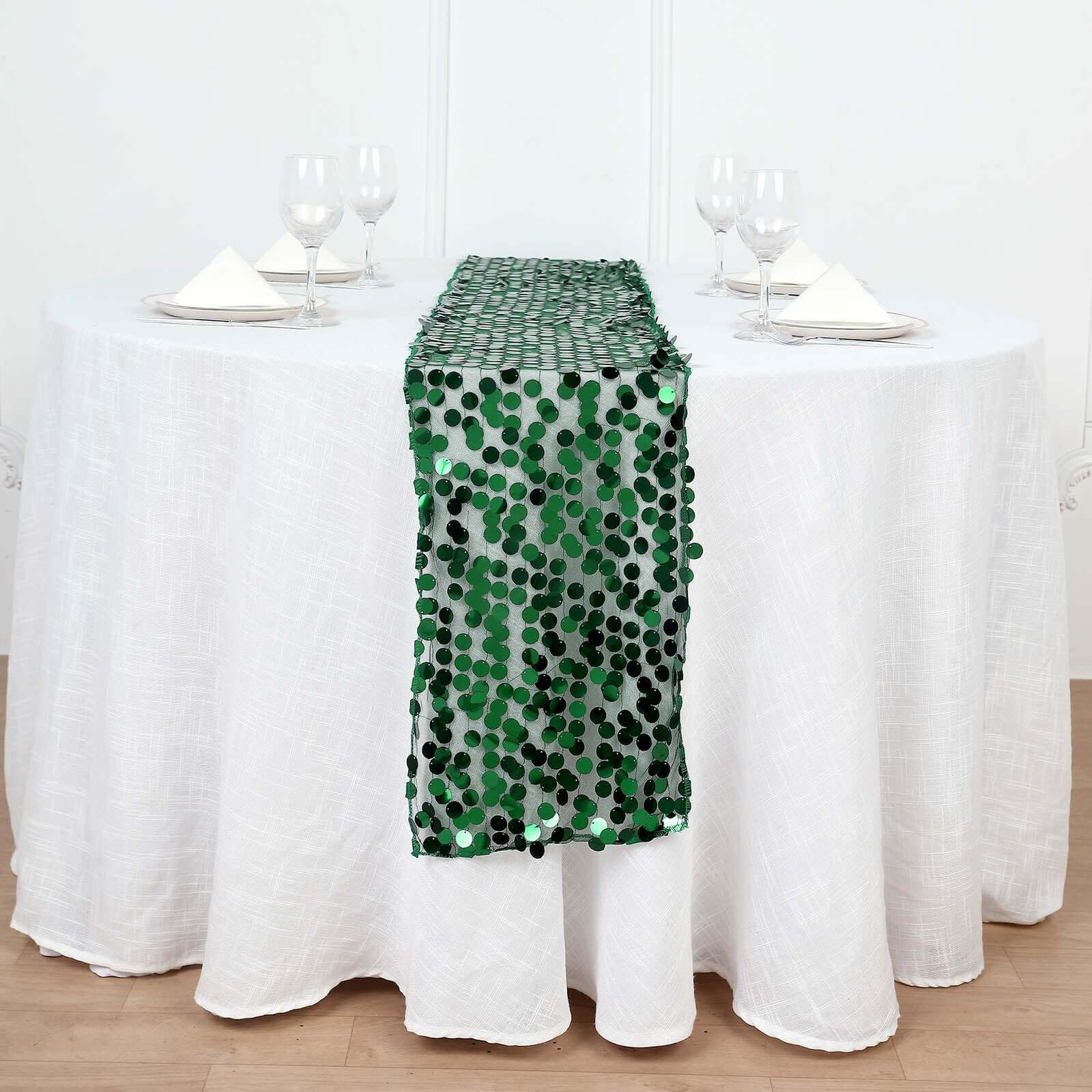 Big Payette Sequin 13"x108" Table Runner Hunter Emerald Green - Dazzling Design