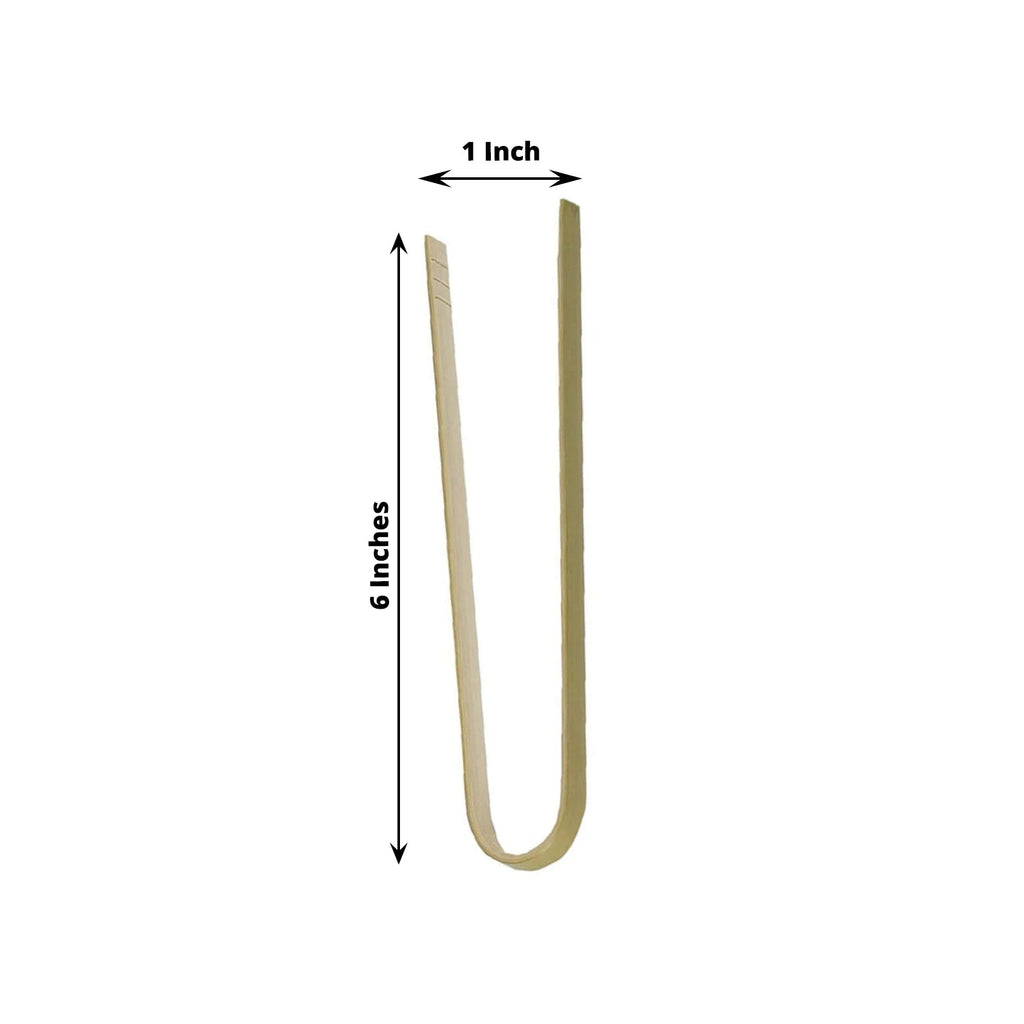 50-Pack Bamboo Wooden Tongs Disposable Flatware Eco Friendly Natural - Biodegradable Party Serving Utensils 6"