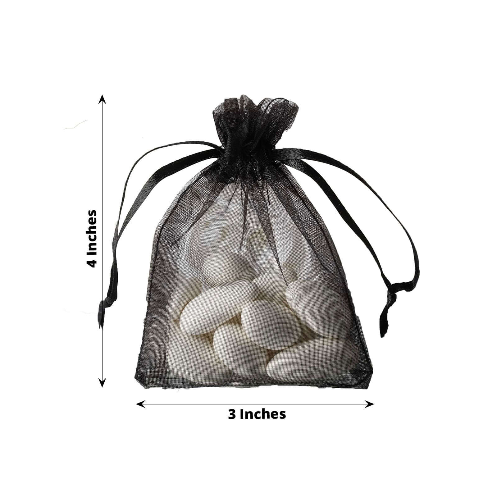10 Pack 3"x4" Black Organza Drawstring Wedding Party Favor Gift Bags - Clearance SALE