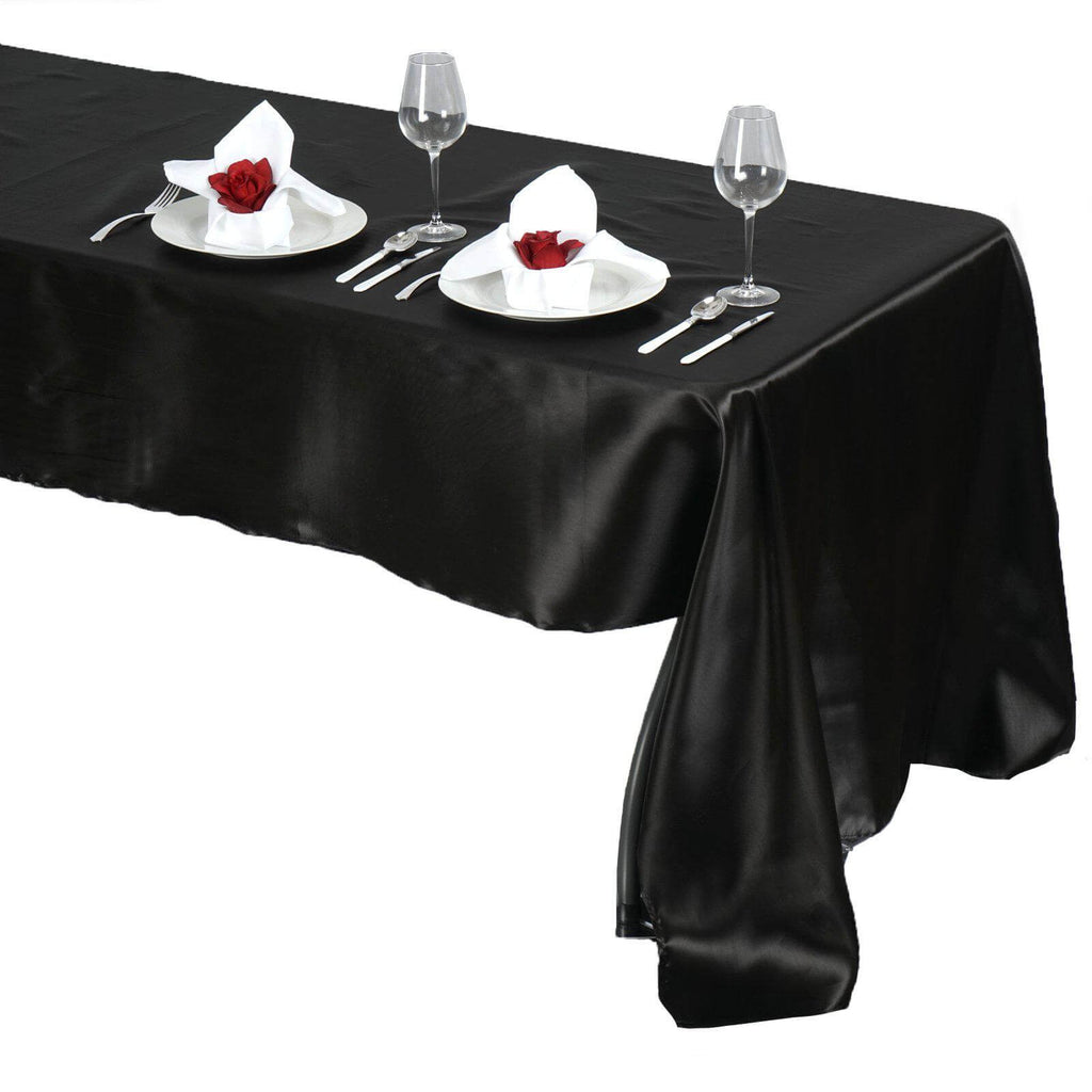 Satin Rectangular 60"x126" Tablecloth Black - Smooth and Lustrous Table Cover