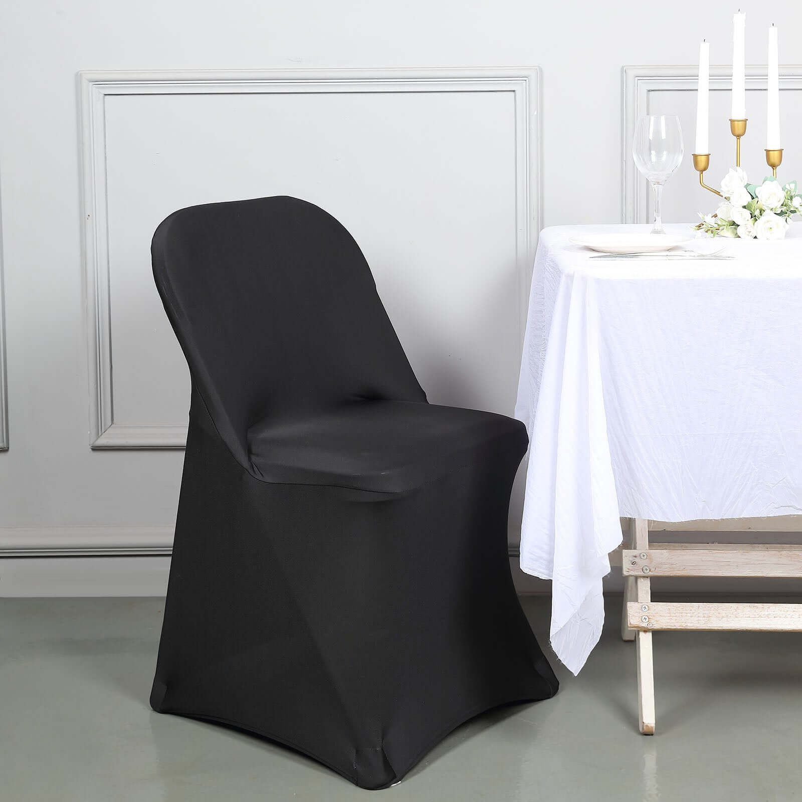 Stretch Spandex Chair Cover Black for Folding Chairs - Reusable & Wrinkle-Resistant 160GSM Fitted Slipcover for a Polished Look