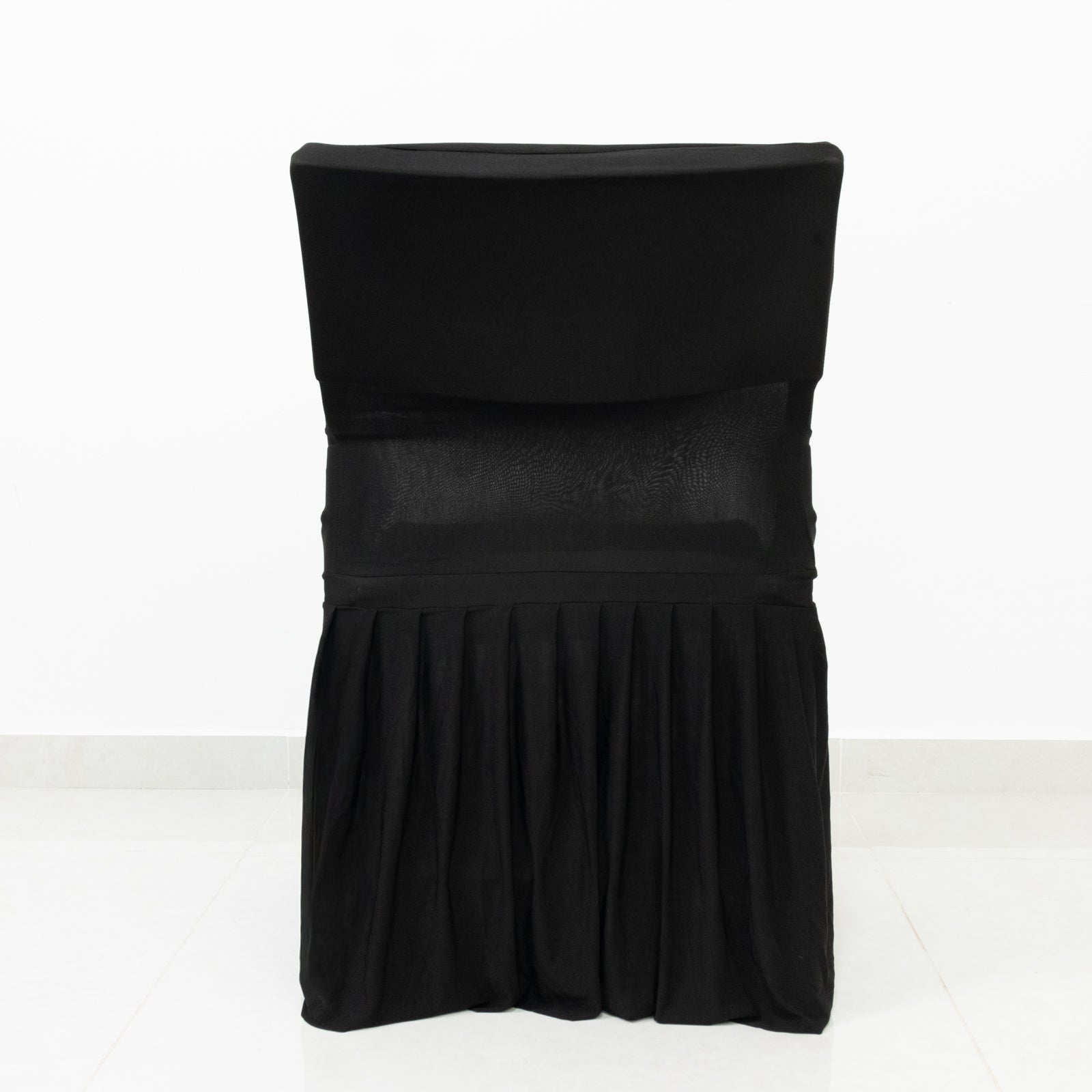 Black Spandex Pleated Lifetime Folding Chair Cover â€“ Stretch Slipcover with Floor - Length Skirt, Also Fits Standard Chairs - Bell Racket Store