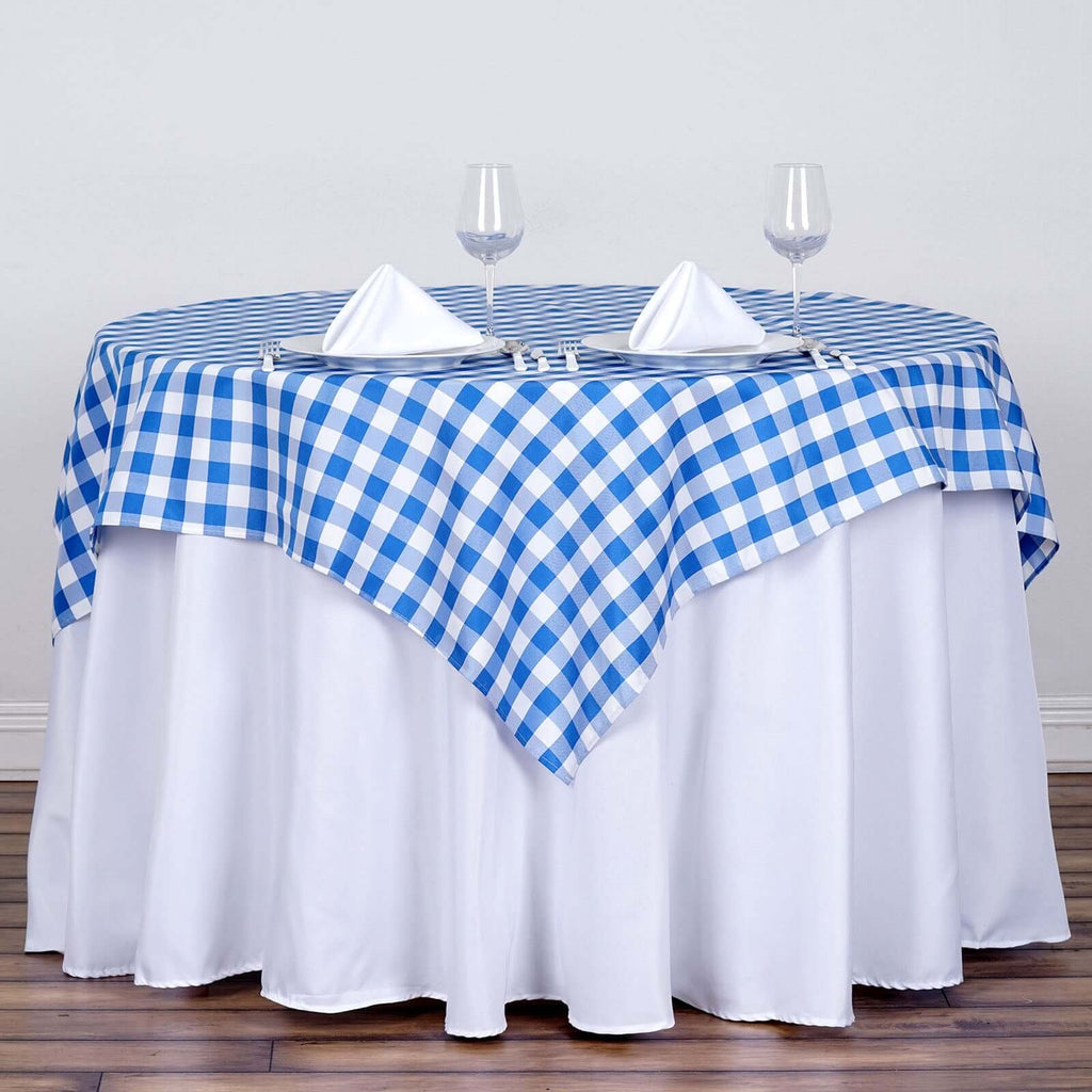Polyester 54"x54" Square Tablecloth White/Blue - Checkered Buffalo Plaid Design for Casual Table Settings