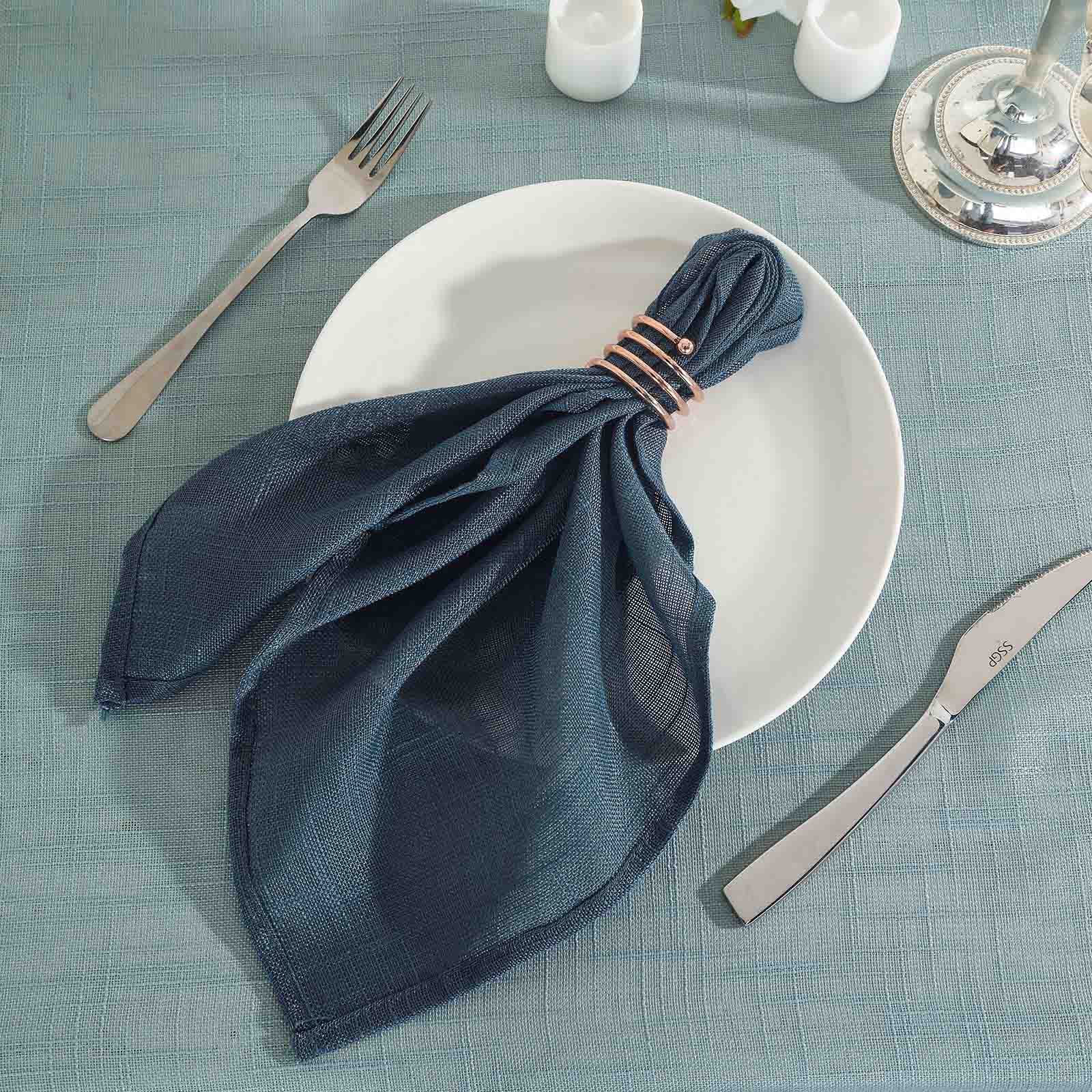 5 Pack Faux Linen 20"x20" Napkins Blue - Slubby Textured & Wrinkle Resistant Cloth Napkins