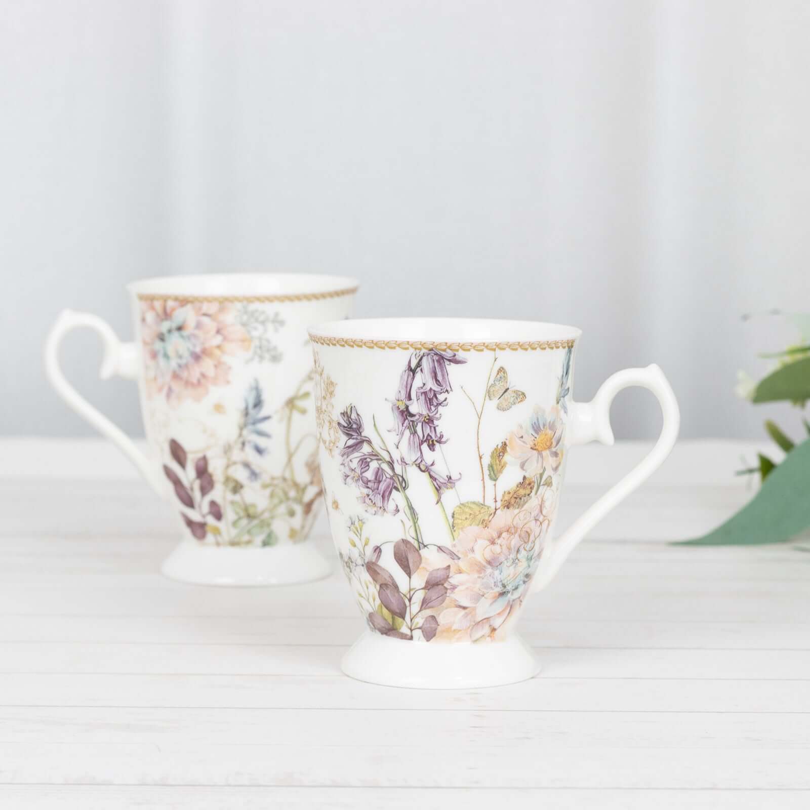 Blush Floral Design Bridal Shower Gift Set, 2 Pack Porcelain Tea Cups With Matching Keepsake Gift Box and Satin Ribbon Handle - Bell Racket Store