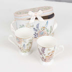 Blush Floral Design Bridal Shower Gift Set, 2 Pack Porcelain Tea Cups With Matching Keepsake Gift Box and Satin Ribbon Handle - Bell Racket Store