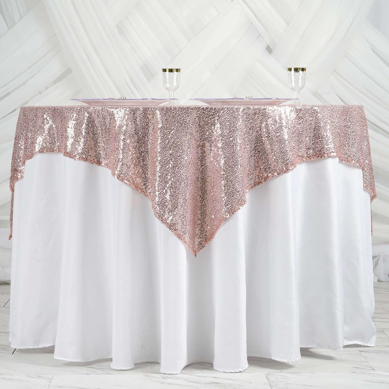 Sequin 60"x60" Table Overlay Square Tablecloth Blush - Luxe Wedding Table Topper