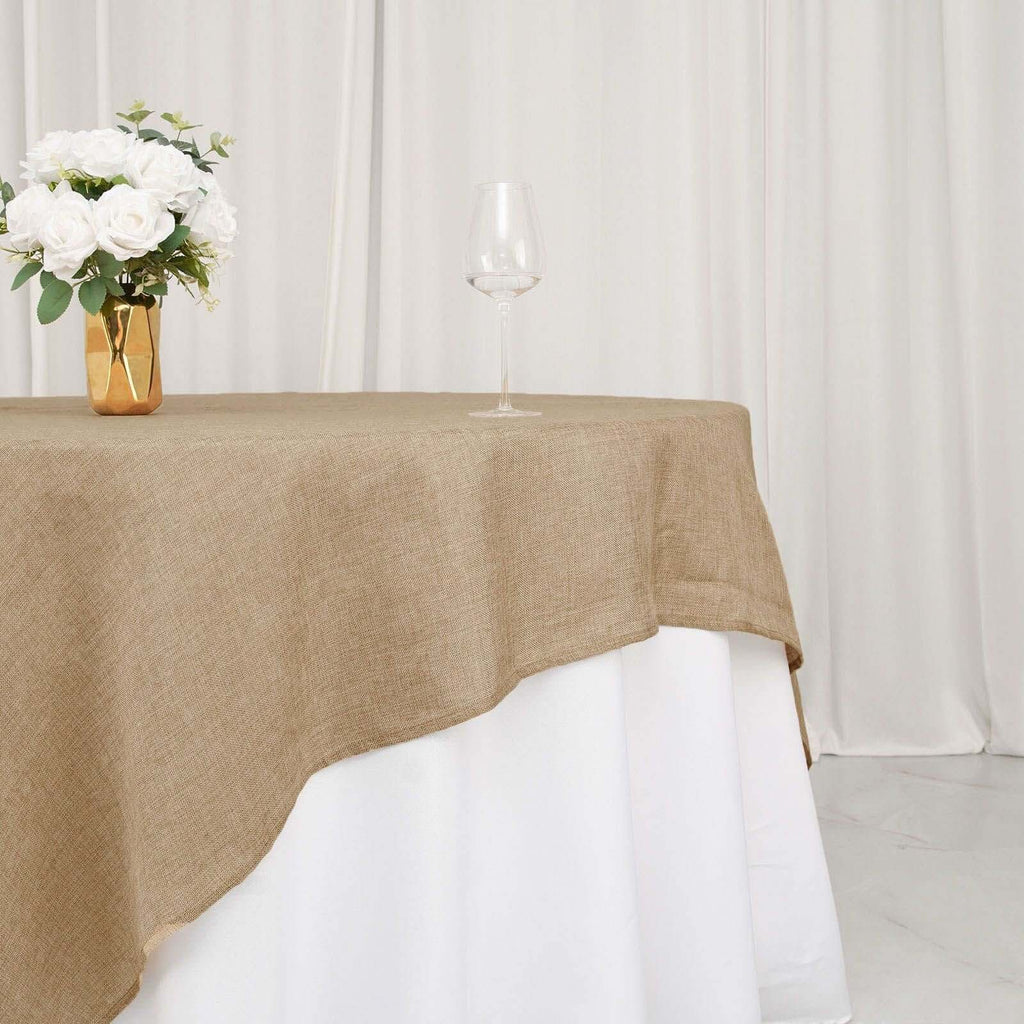Faux Burlap 90"x90" Table Overlay Square Tablecloth Natural - Boho Chic Design for Stylish Celebrations