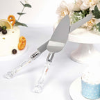 2 Set Knife and Server Stainless Steel with Clear Acrylic Handle - Party Favors with Gift Box 10" & 12"