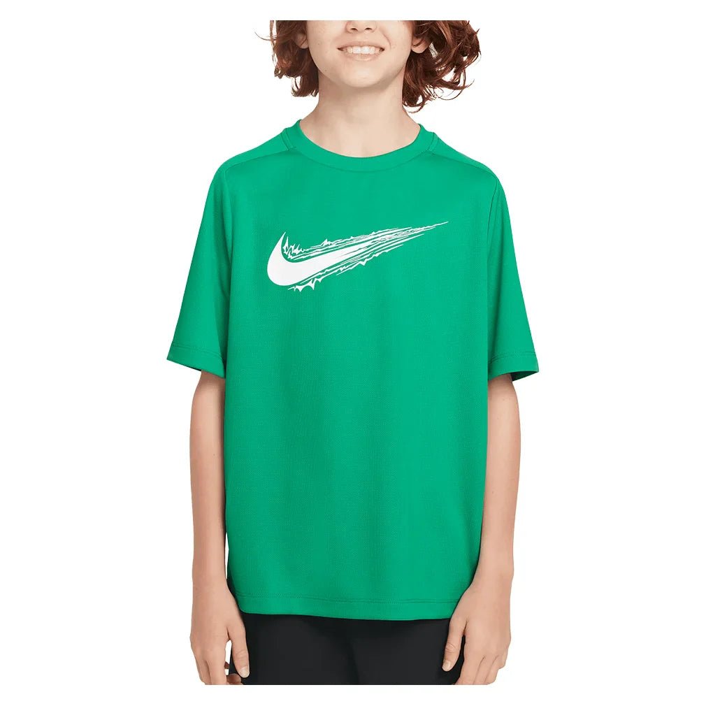 Boys' Dri - FIT Multi Short Sleeve Training Top Stadium Green and White - Bell Racket Store