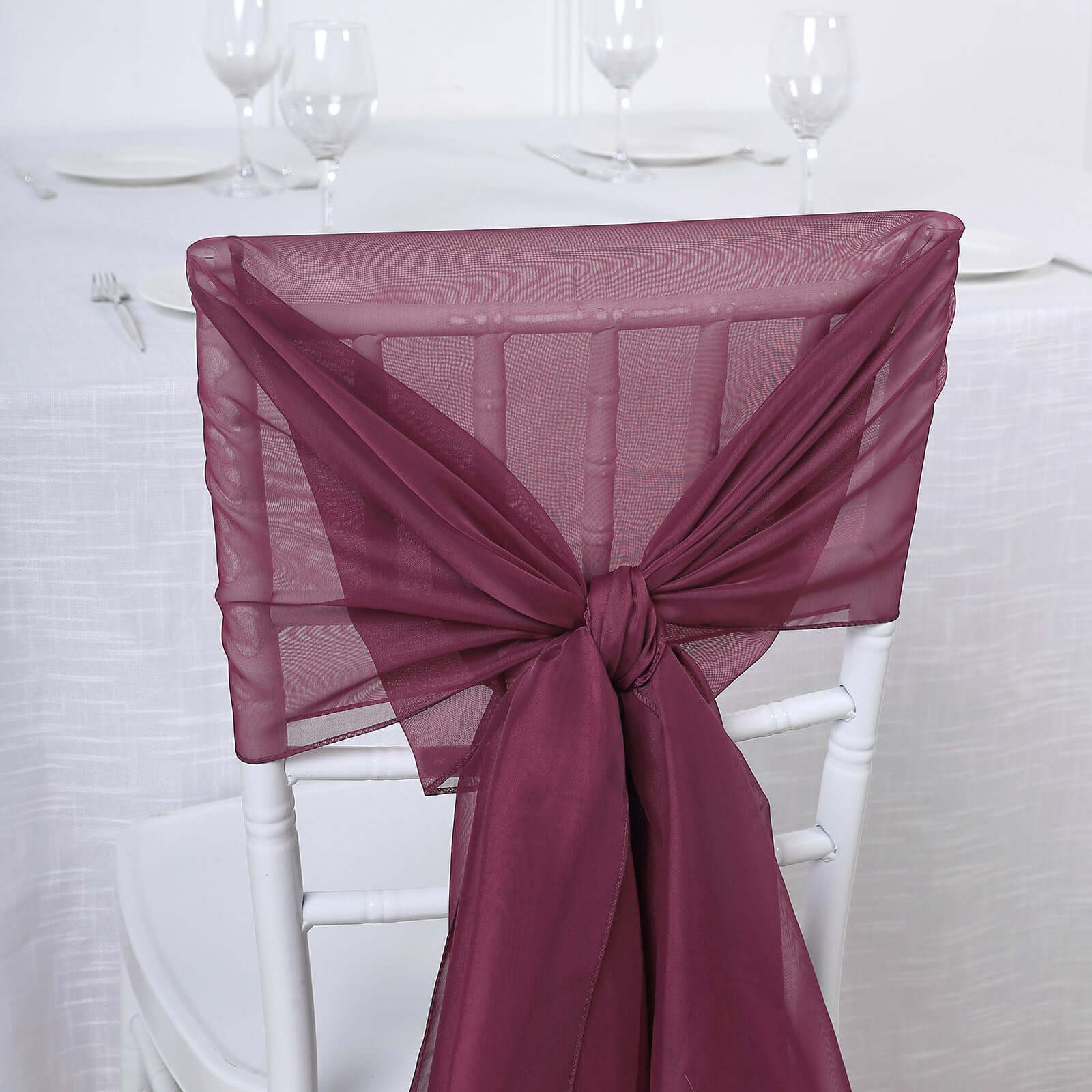 5 Pack Chiffon Chair Sashes Burgundy - Soft & Lightweight Designer Chair Bows 22"x78"