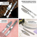 2 Set Knife and Server Stainless Steel with Clear Acrylic Handle - Party Favors with Gift Box 10" & 12"
