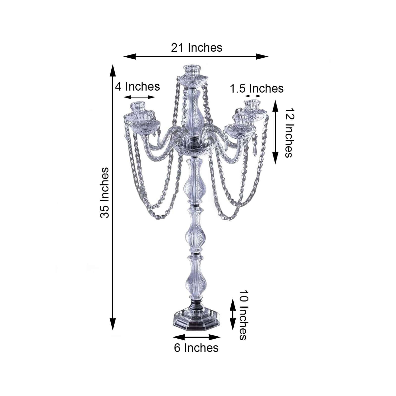 4-Arm Crystal Chandelier Candelabra Silver Metal - Sophisticated Taper Candlestick Holder Table Centerpiece 35"