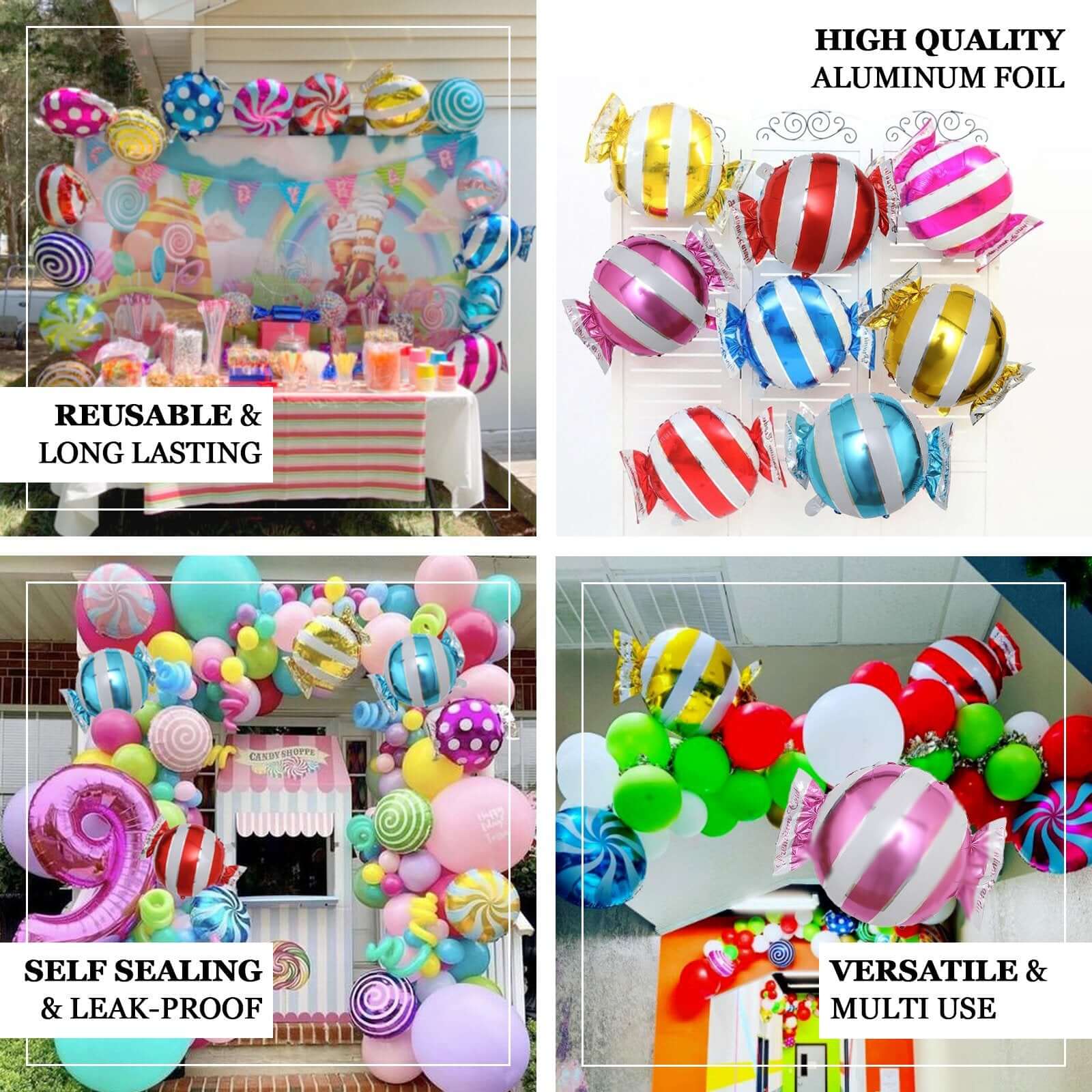 5 Pack 13" Candy Striped Swirl Print Mylar Foil Helium Air Balloons