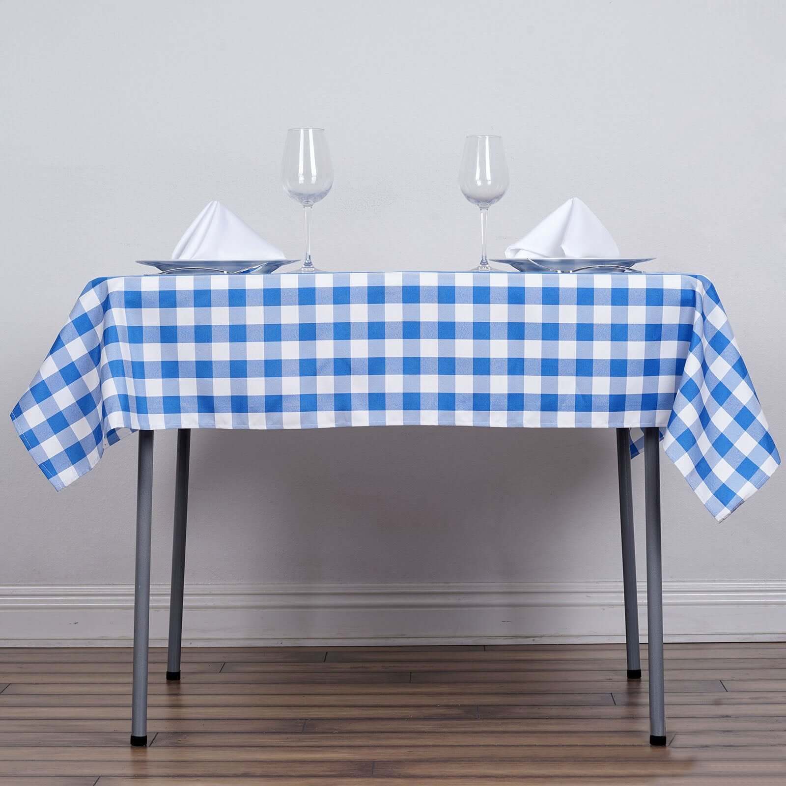 Polyester 54"x54" Square Tablecloth White/Blue - Checkered Buffalo Plaid Design for Casual Table Settings