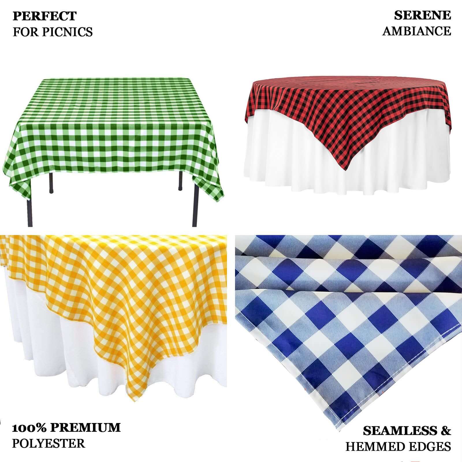 Polyester 54"x54" Square Tablecloth White Rose Quartz - Checkered Buffalo Plaid Design for Casual Table Settings