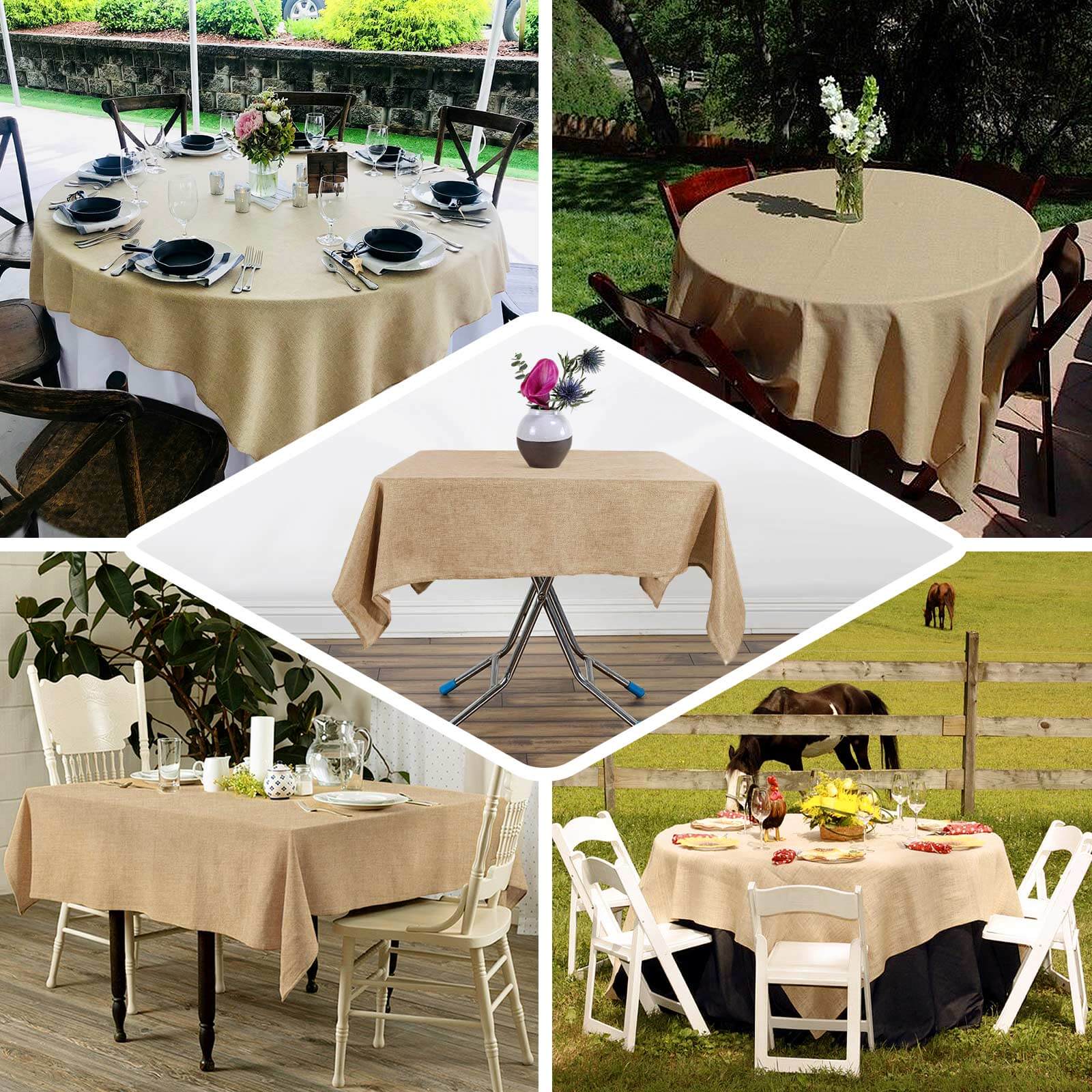Faux Burlap Jute 54"x54" Table Overlay Square Tablecloth Natural - Rustic Event Table Linen