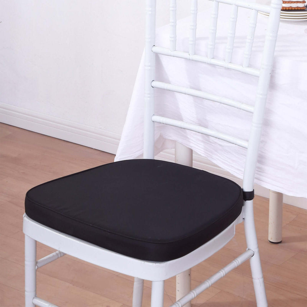 Chiavari Chair Cushion with 1.5" Thick Memory Foam and Ties Black - Stylish Removable Cover for Comfort