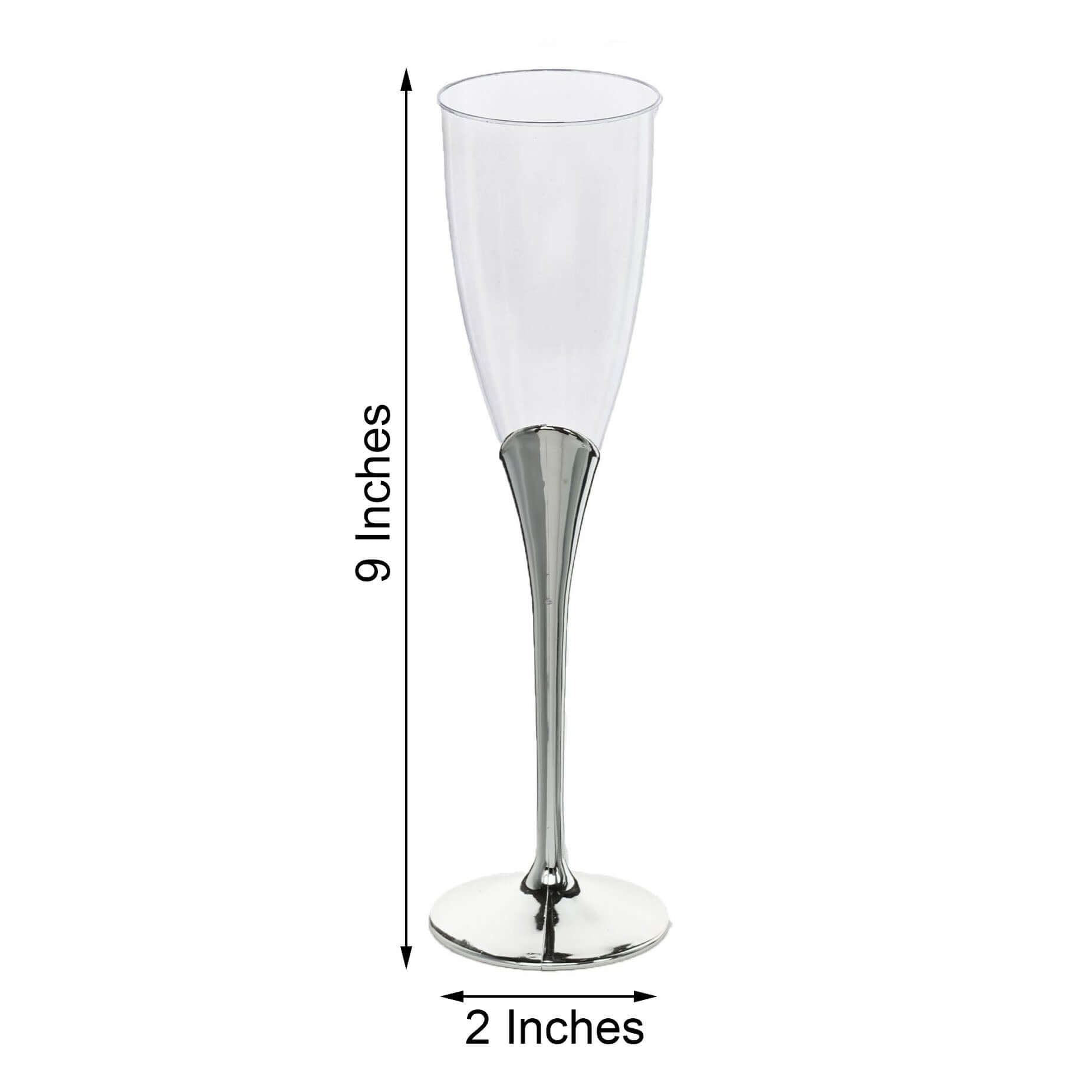 6-Pack Plastic Champagne Flutes Clear/Silver - Stylish Disposable Glasses for Toasts 5oz