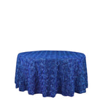 Satin 120" Round Tablecloth Royal Blue - Grandiose 3D Rosette with Seamless Finish Table Cover