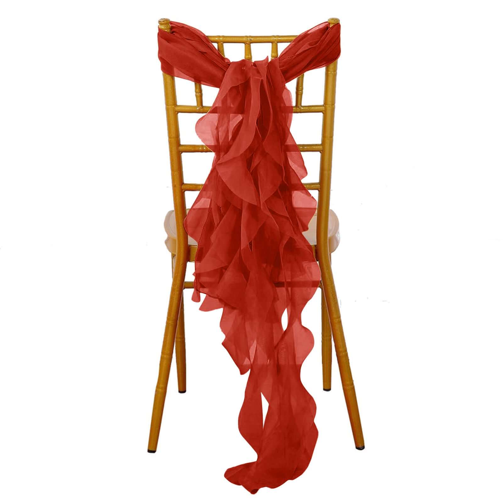 Chiffon Chair Sash with Curly Design Red - Stylish Chair Decorations