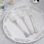 25-Pack Plastic Forks Silver Heavy Duty with Fluted Handles - Durable Disposable Tableware 7"