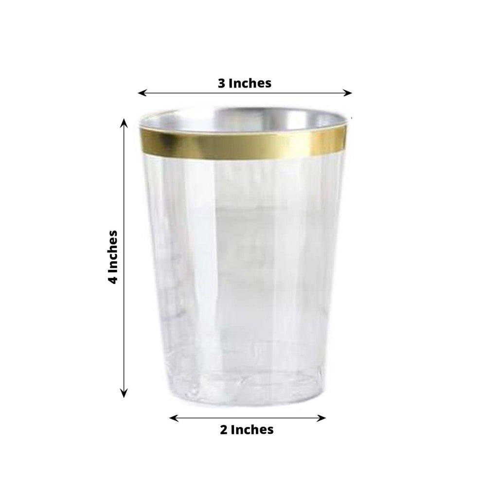 25-Pack Plastic Tumbler Cups Clear with Gold Rim - Stylish Disposable Party Glasses 10oz