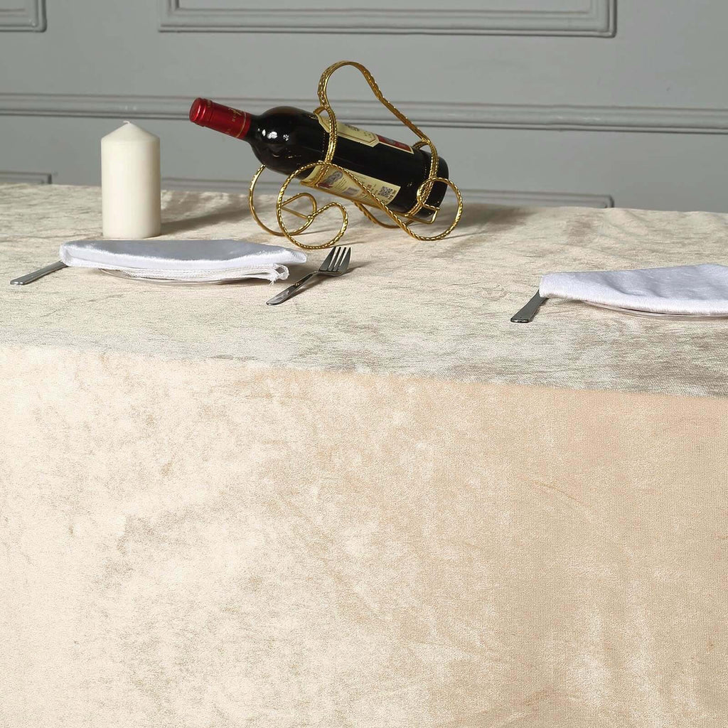 Premium Velvet 90"x156" Rectangle Tablecloth Champagne - Reusable Soft & Seamless Table Cover