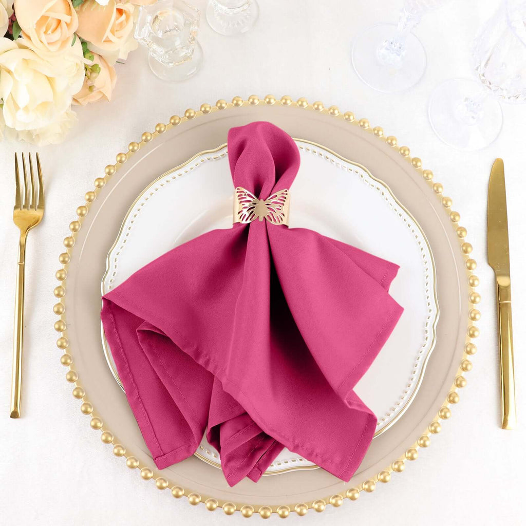 5 Pack Polyester 17"x17" Napkins Fuchsia - Durable & Wrinkle Resistant Dinner Napkins