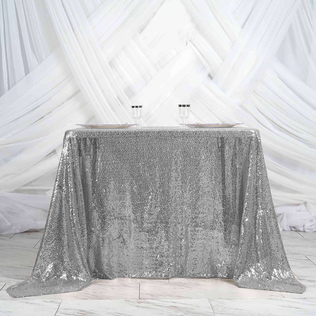 Sequin 90"x90" Table Overlay Square Tablecloth Silver - Sparkly Table Cover