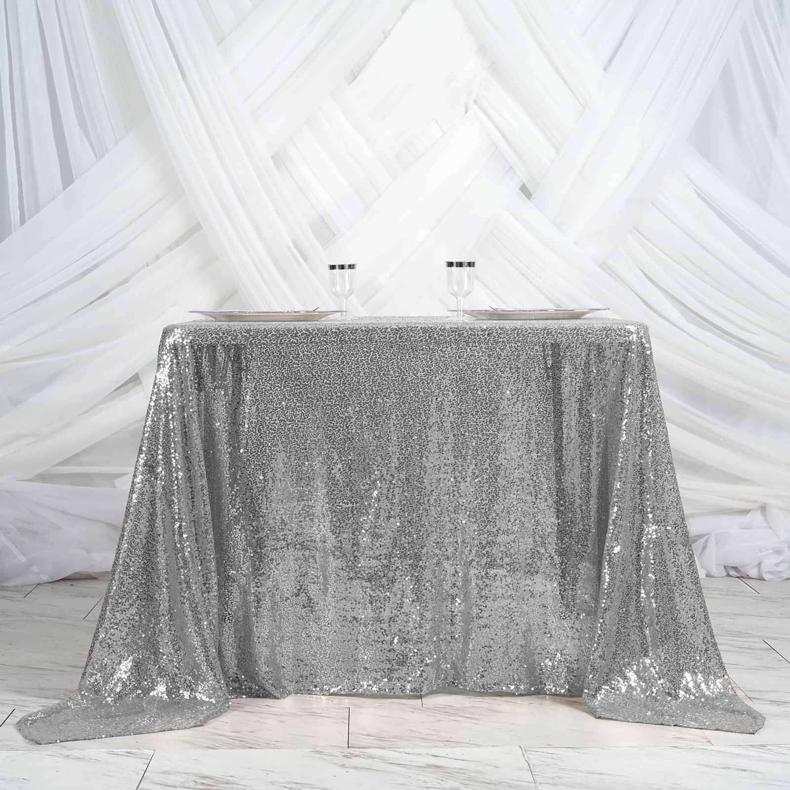 Sequin 90"x90" Table Overlay Square Tablecloth Silver - Sparkly Table Cover