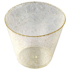 12-Pack Plastic Party Glasses Gold Glittered - Sparkly Disposable Cups for Events 9oz