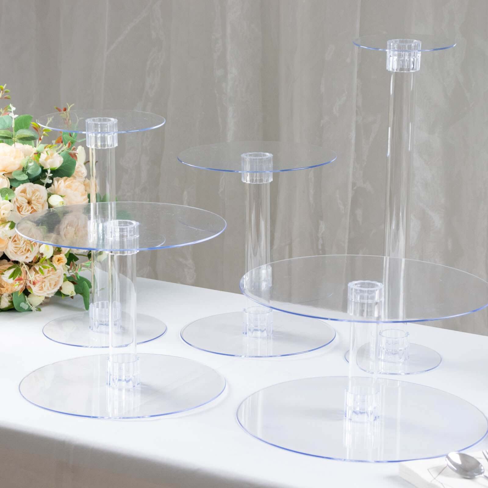 5-Tier Acrylic Cake Stand Set Clear in Assorted Sizes for Buffet Party Tables