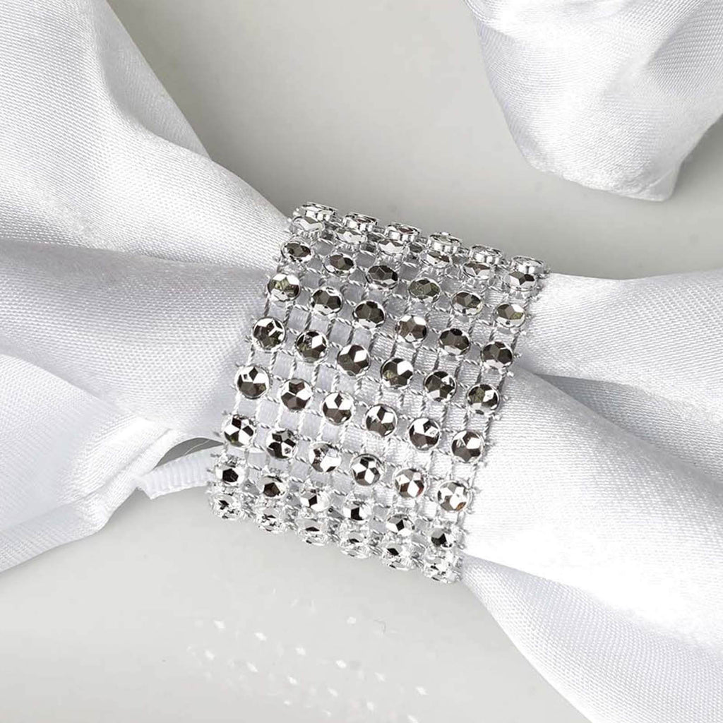 10 Pack Rhinestone Napkin Rings with Velcro Brooch Buckle Silver - Stylish Design for Chair Sashes