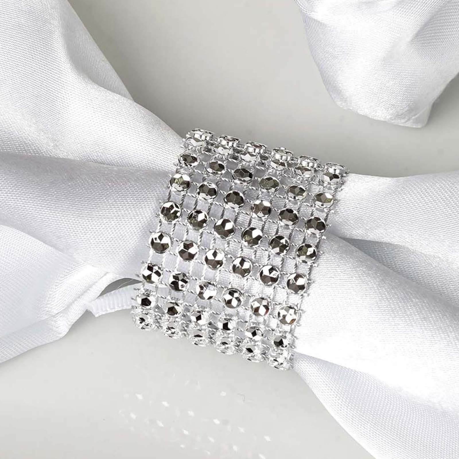 10 Pack Rhinestone Napkin Rings with Velcro Brooch Buckle Silver - Stylish Design for Chair Sashes