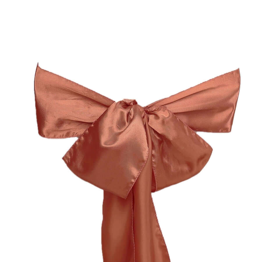 5 Pack Satin Chair Sashes Terracotta (Rust) - Durable Chair Bows with Shiny Finish 6"x106"